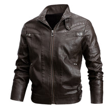 Load image into Gallery viewer, Kenntrice Motorcycle Leather Jacket Men Slim Faux Fur Coats
