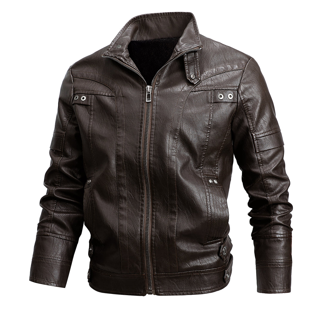 Kenntrice Motorcycle Leather Jacket Men Slim Faux Fur Coats